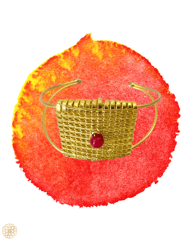 Woven brass cuff bracelet with carnelian center - Sundara Joon