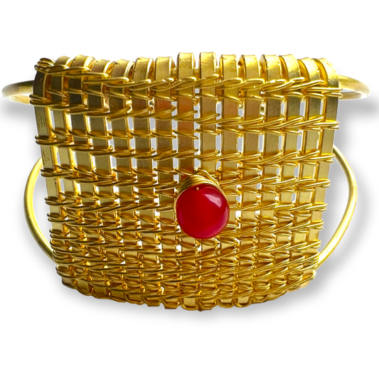 Woven brass cuff bracelet with carnelian center - Sundara Joon