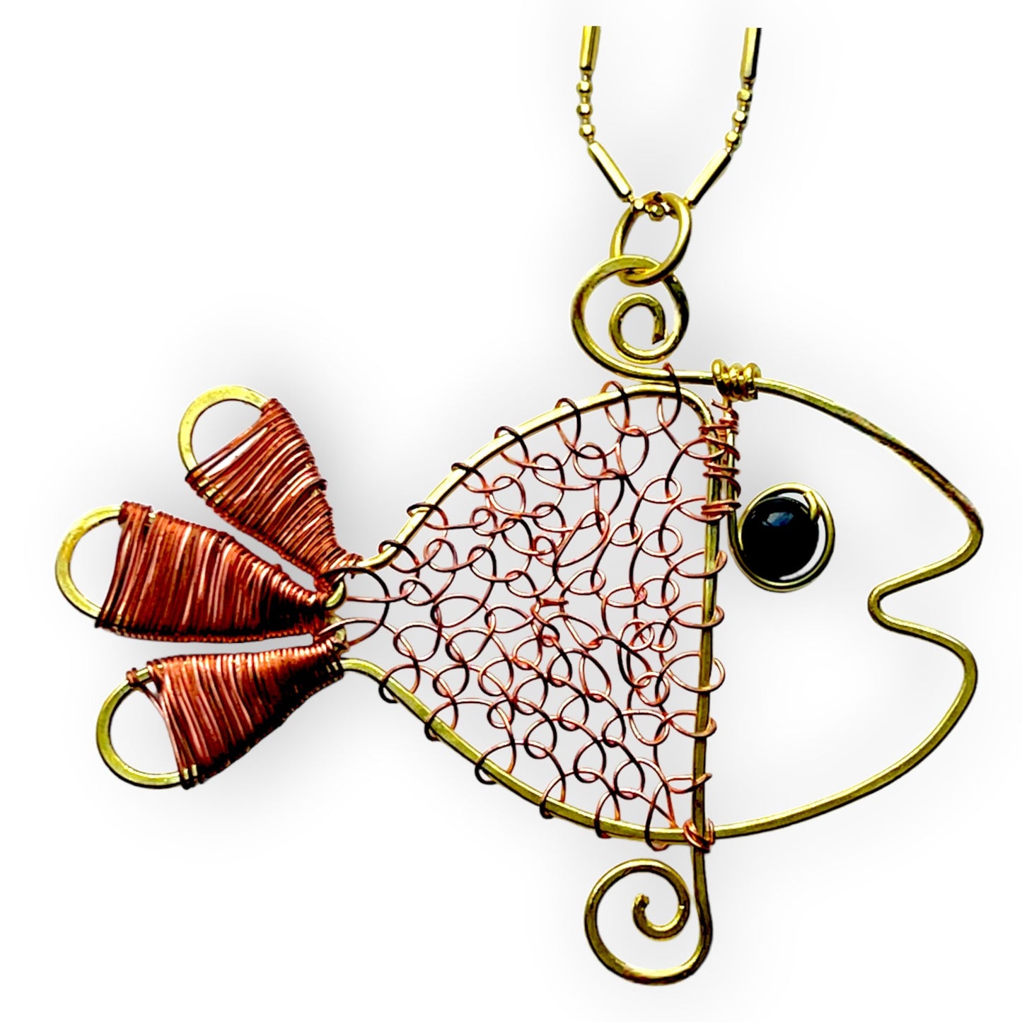 Aquatic friend brass and gemstone pendant necklaceSundara Joon