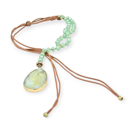 Aventurine beaded necklace with quartz pendant - Sundara Joon