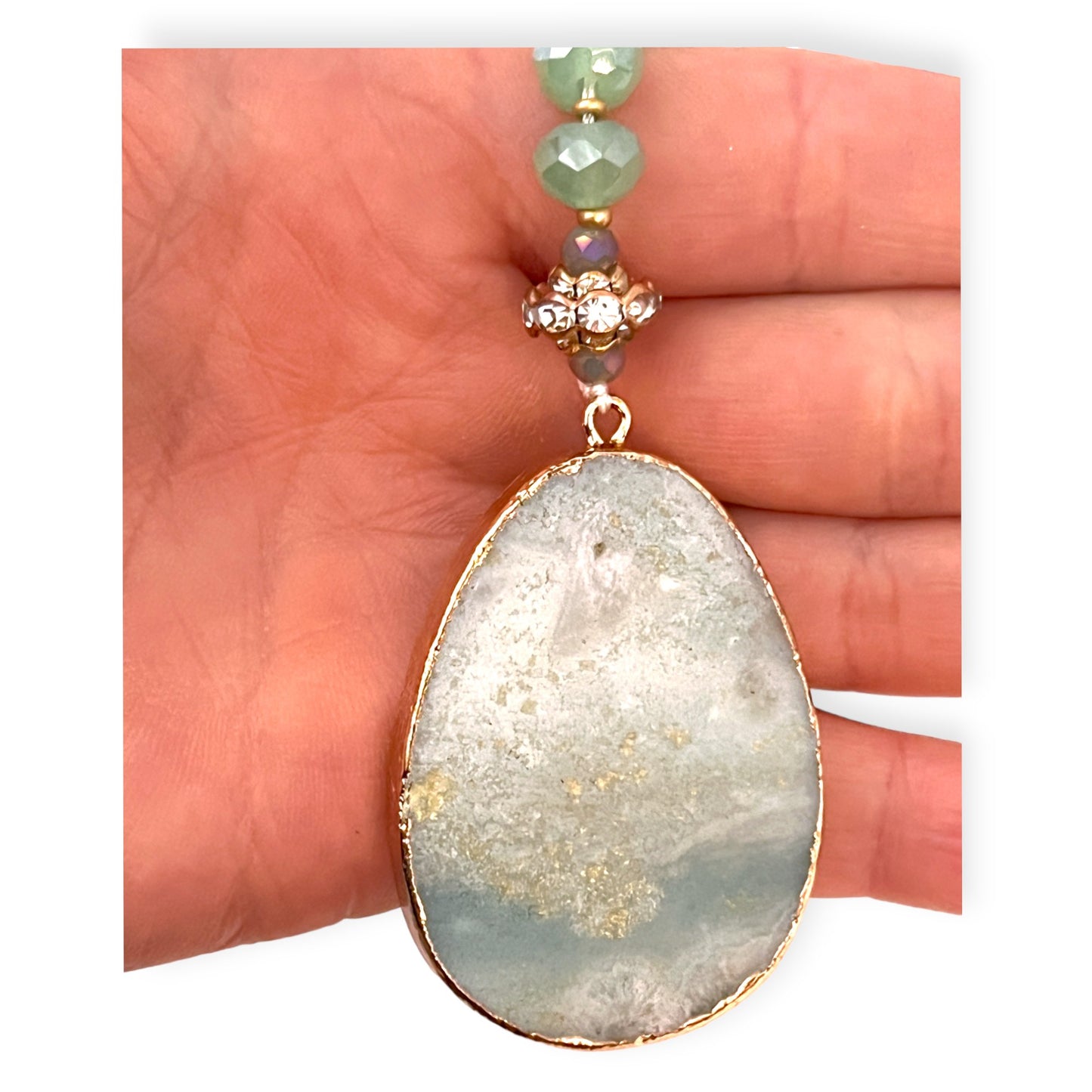Aventurine beaded necklace with quartz pendant - Sundara Joon