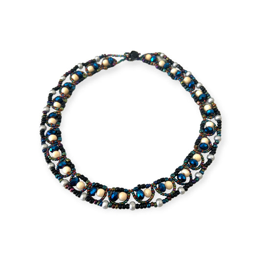 Blue beaded crystal choker length necklace - Sundara Joon