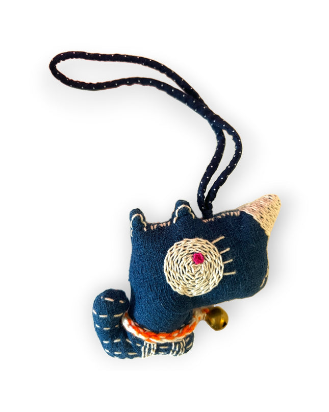 Blue fabric dog with bell for door knob - Sundara Joon