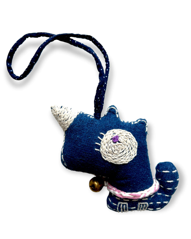 Blue fabric dog with bell for door knob - Sundara Joon