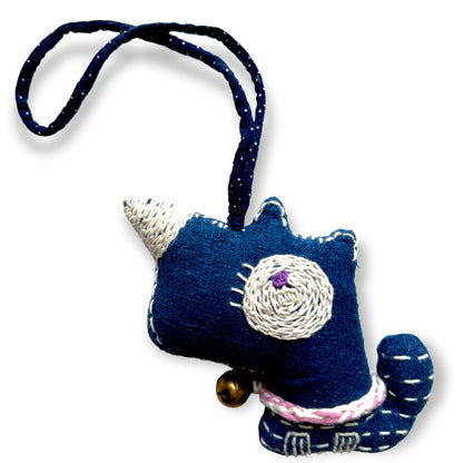 Blue fabric dog with bell for door knob - Sundara Joon