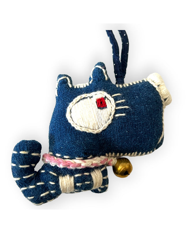 Blue fabric dog with bell for door knob - Sundara Joon