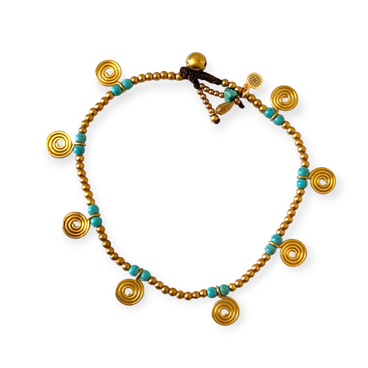 Brass and turquoise beaded tribal anklet - Sundara Joon