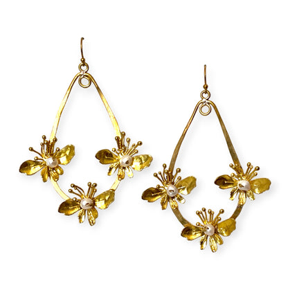 Chandelier style floral pearl drop statement earrings - Sundara Joon