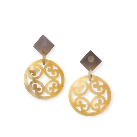 Classic round drop statement earrings with Asian motif - Sundara Joon