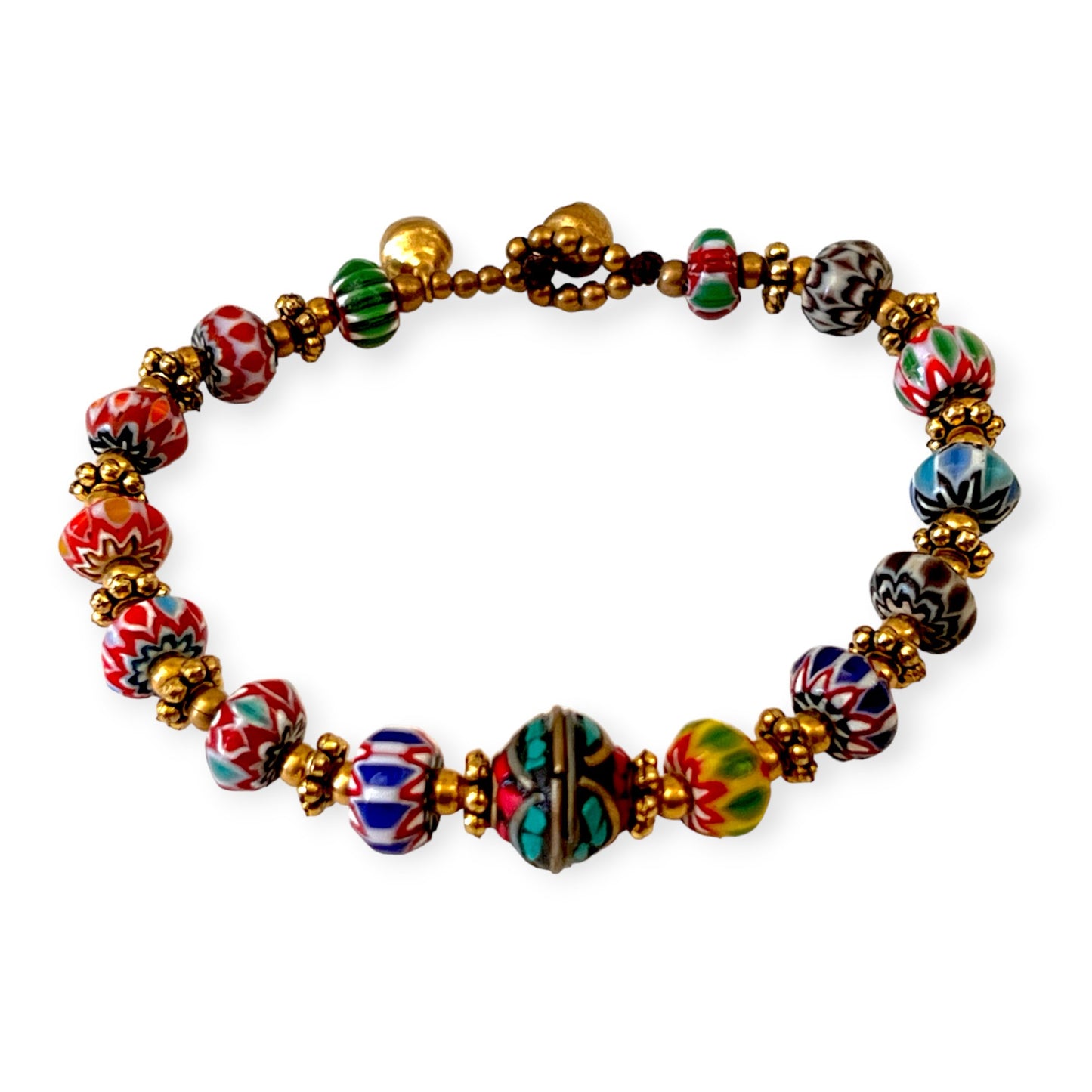 Colorful trade beads bracelet with brass accents - Sundara Joon