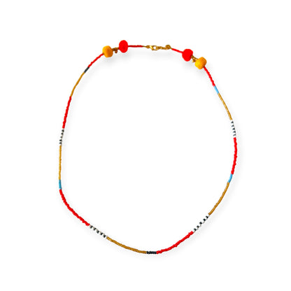 Colorful tribal beaded necklace with brass accents - Sundara Joon