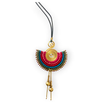 Colorful tribal pendant necklace on leather strap - Sundara Joon