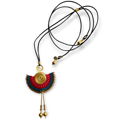 Colorful tribal pendant necklace on leather strap - Sundara Joon