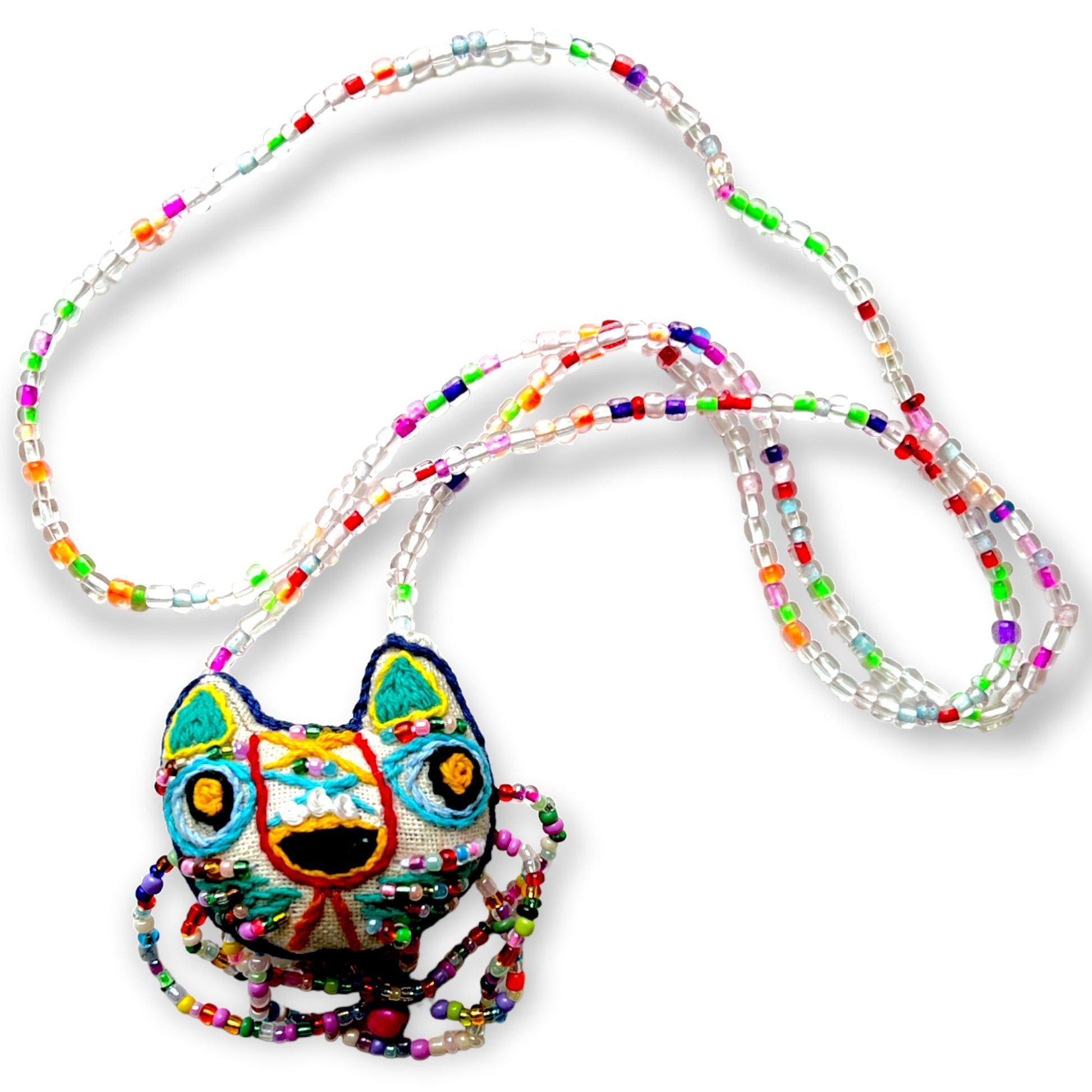 Curious kitty bead and fabric pendant necklaceSundara Joon