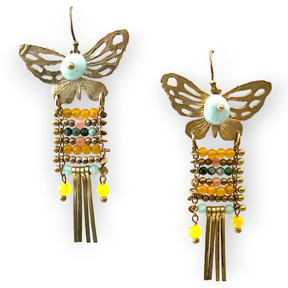 Dangling butterfly with gemstone beaded earrings - Sundara Joon