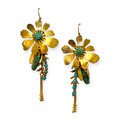Dangling drop gemstone flower statement earrings - Sundara Joon