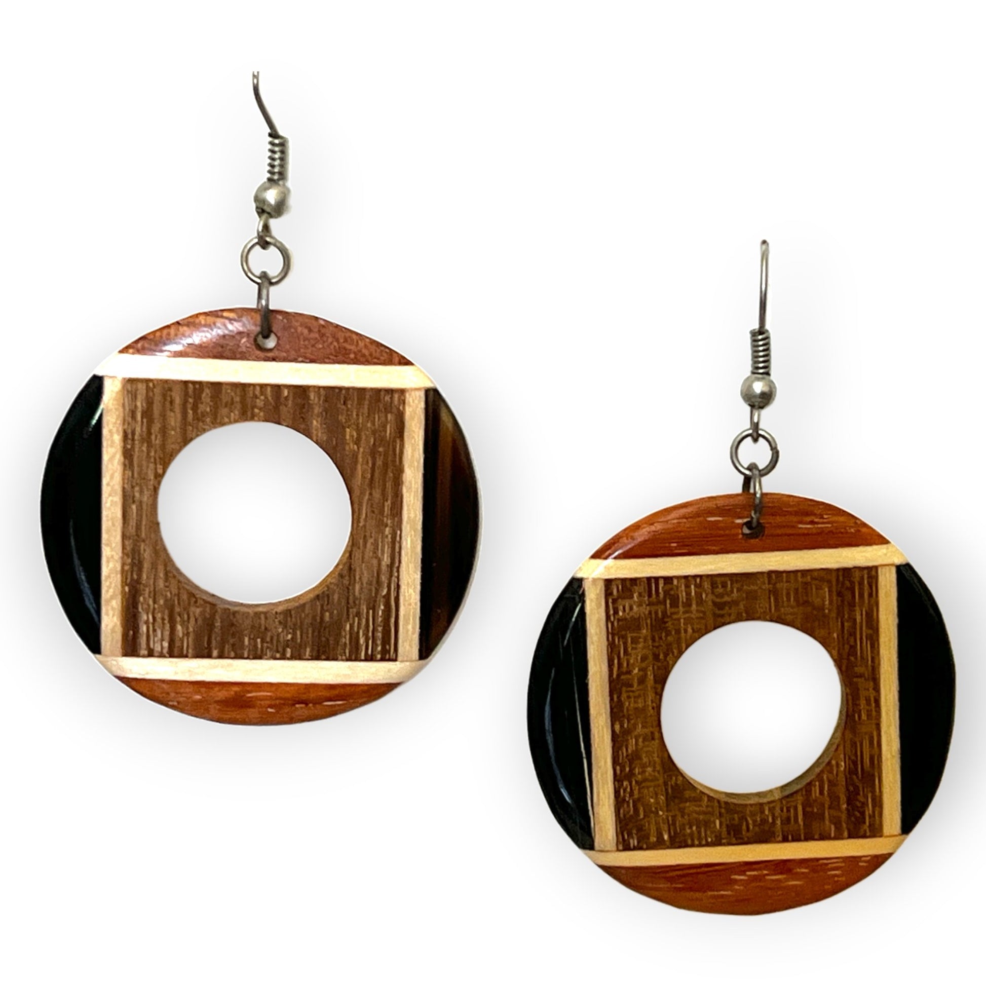 Dangling drop wooden inlay statement earringsSundara Joon