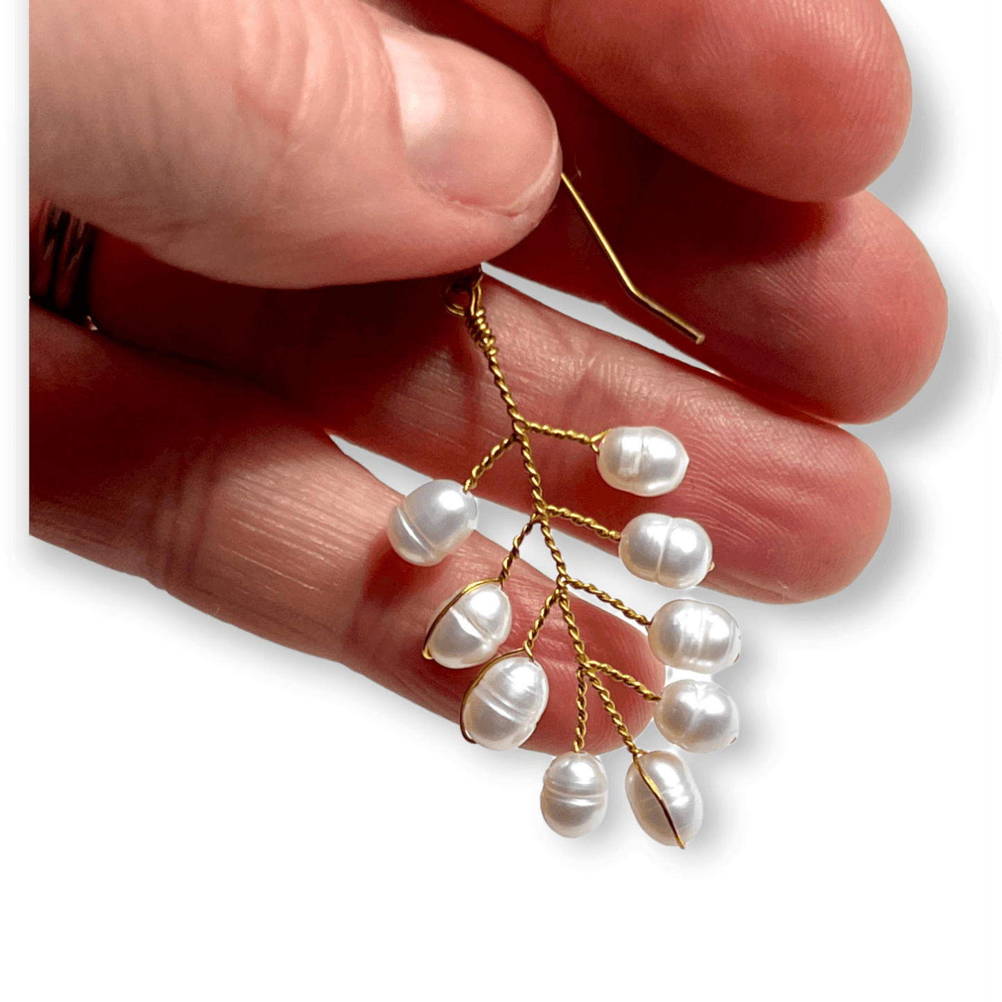 Delicate freshwater pearl leaf shaped drop earringsSundara Joon