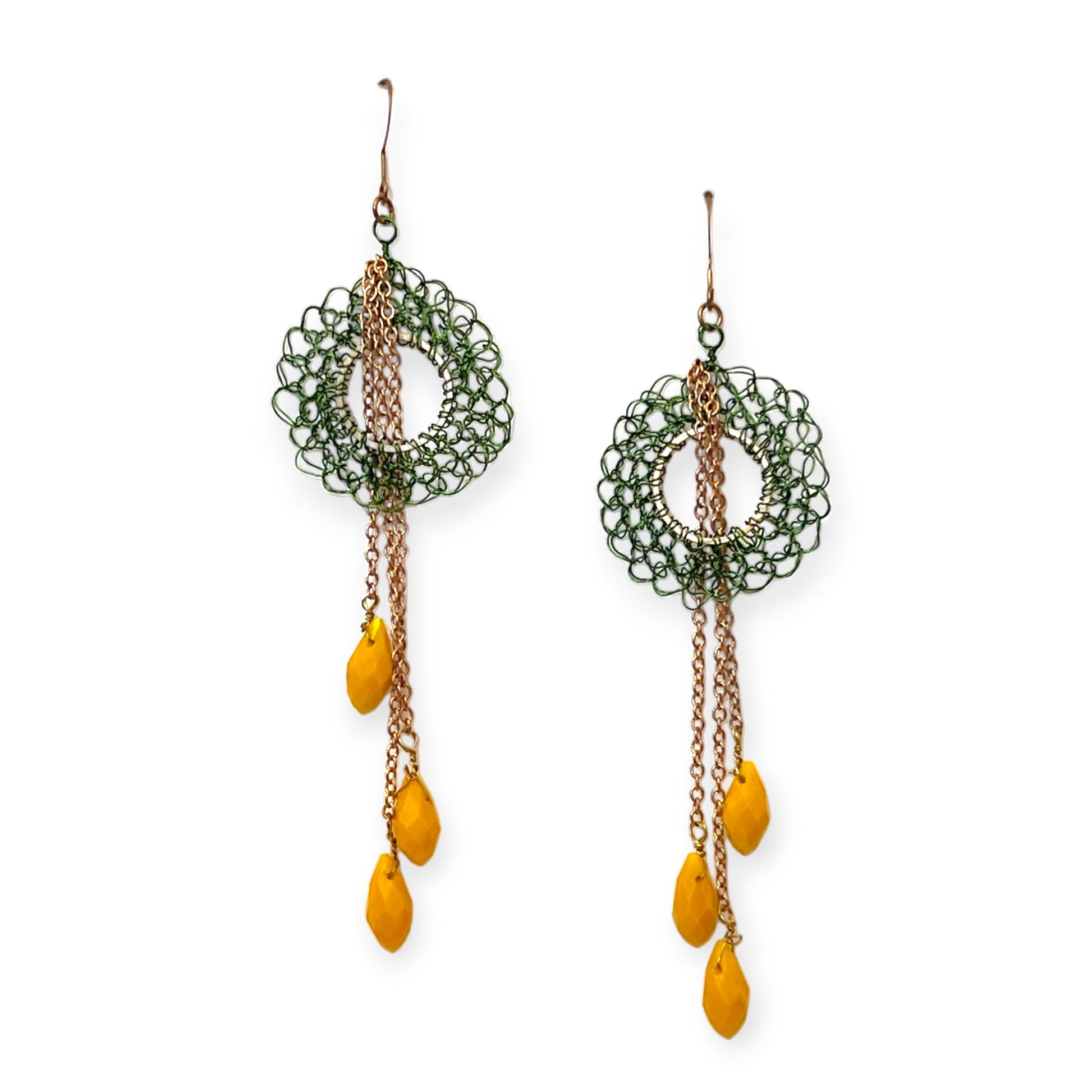 Drop earring with colorful woven ring with suspended crystals - Sundara Joon