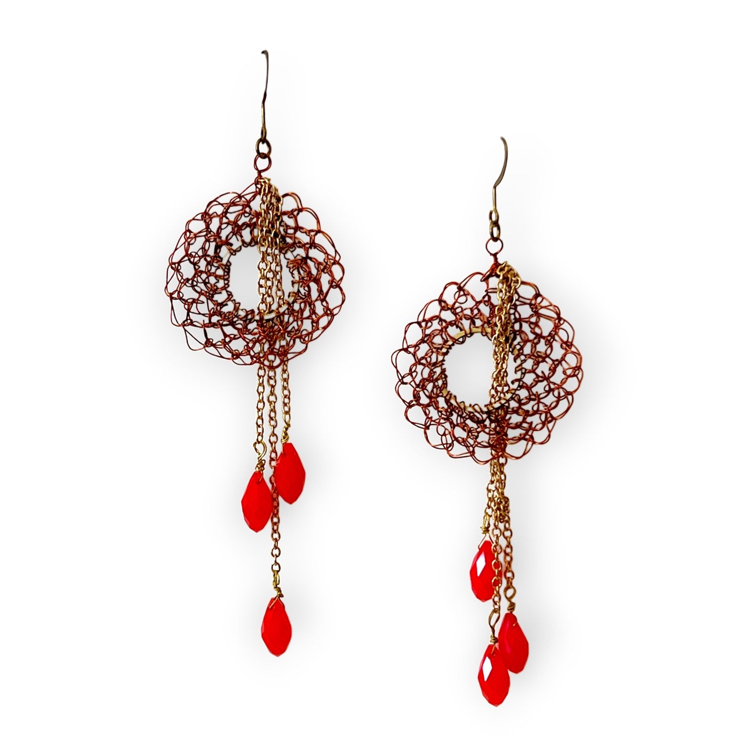 Drop earring with colorful woven ring with suspended crystals - Sundara Joon