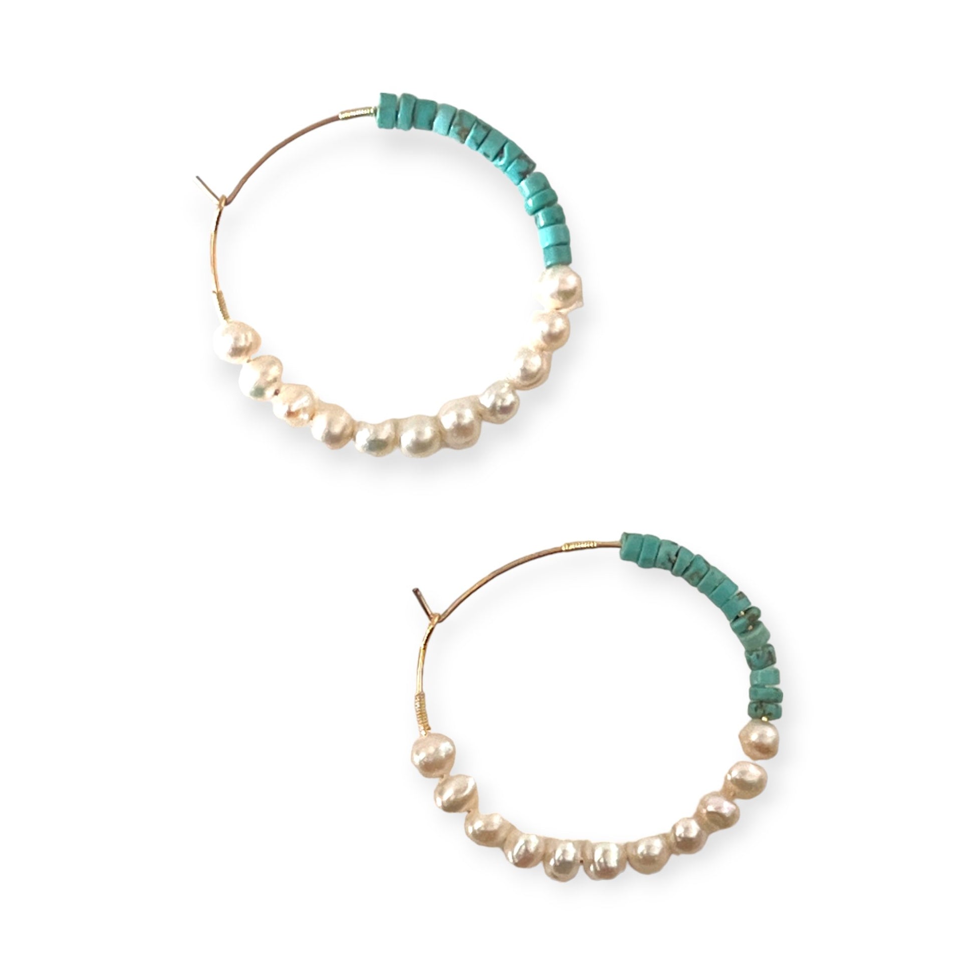 Drop hoop turquoise and pearl earrings - Sundara Joon