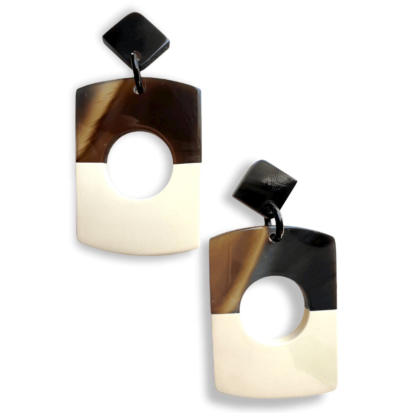 Drop rectangular earrings with a circular cutoutSundara Joon