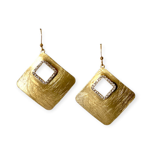 Drop square metal earrings with crystals - Sundara Joon
