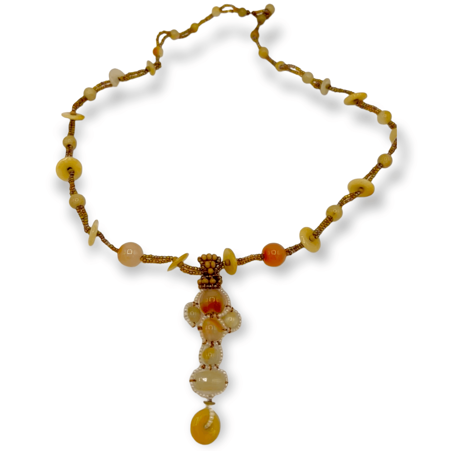 Earth tone amber beaded pendant statement necklaceSundara Joon