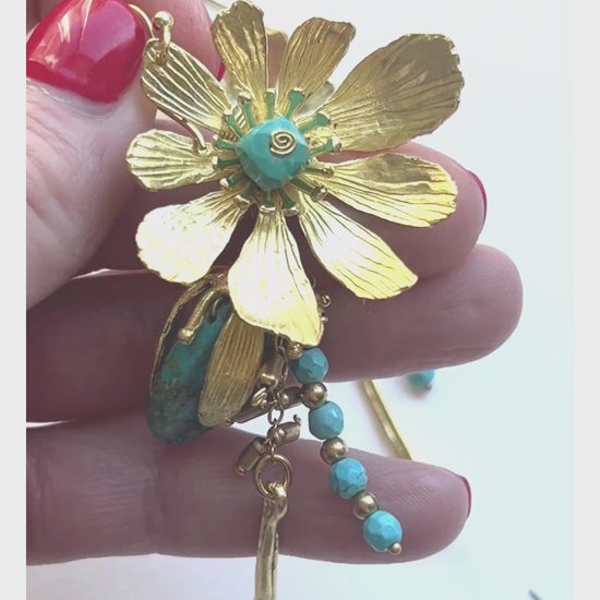 Dangling gemstone flower statement earrings - Sundara Joon