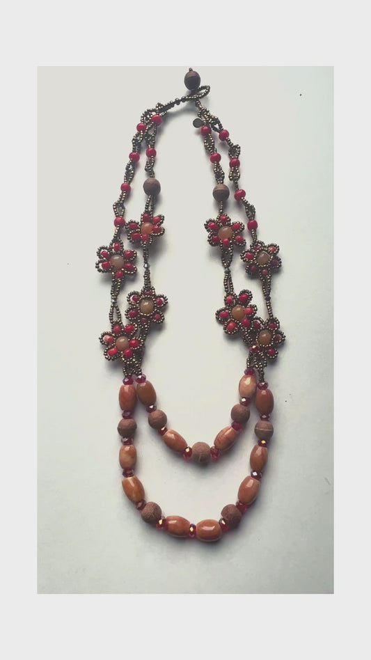 Designer hand beaded gemstone necklace with floral motif - Sundara Joon 