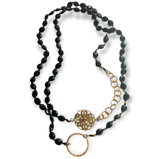 Faceted black onyx beaded statement necklace - Sundara Joon