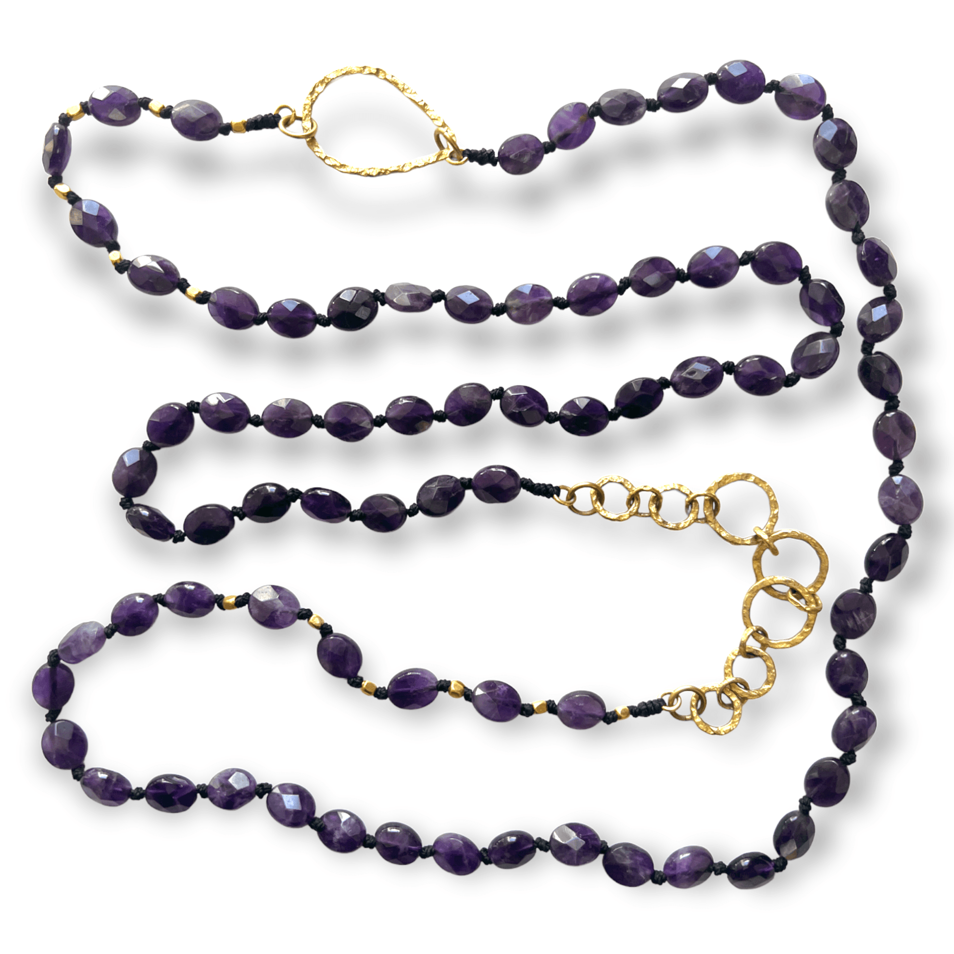 Faceted oval amethyst beaded statement necklace with brass ring accentSundara Joon