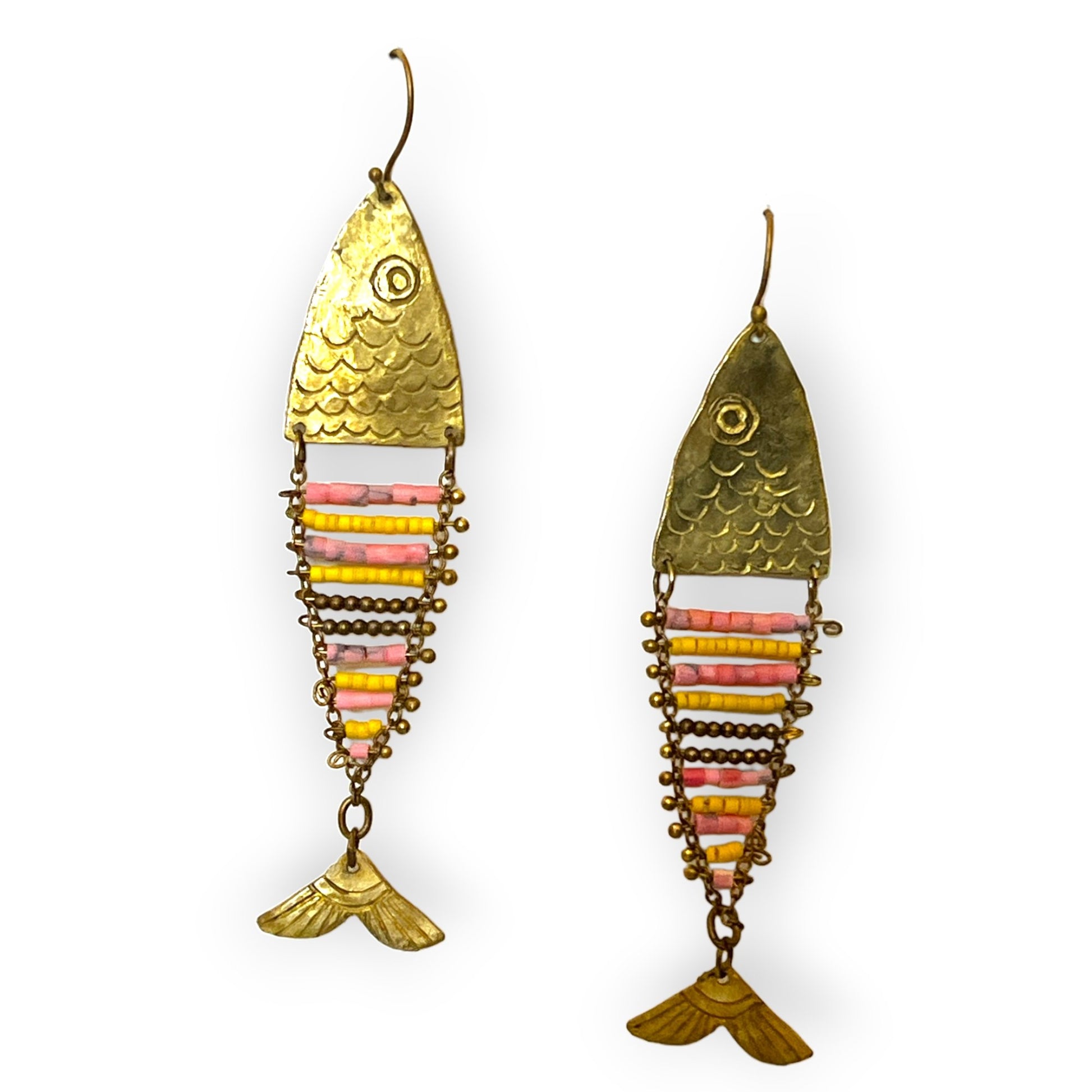 Fish inspired beaded drop statement earrings - Sundara Joon