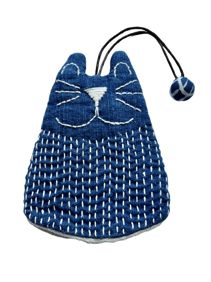 Blue fabric cheerful feline key purse - Sundara Joon