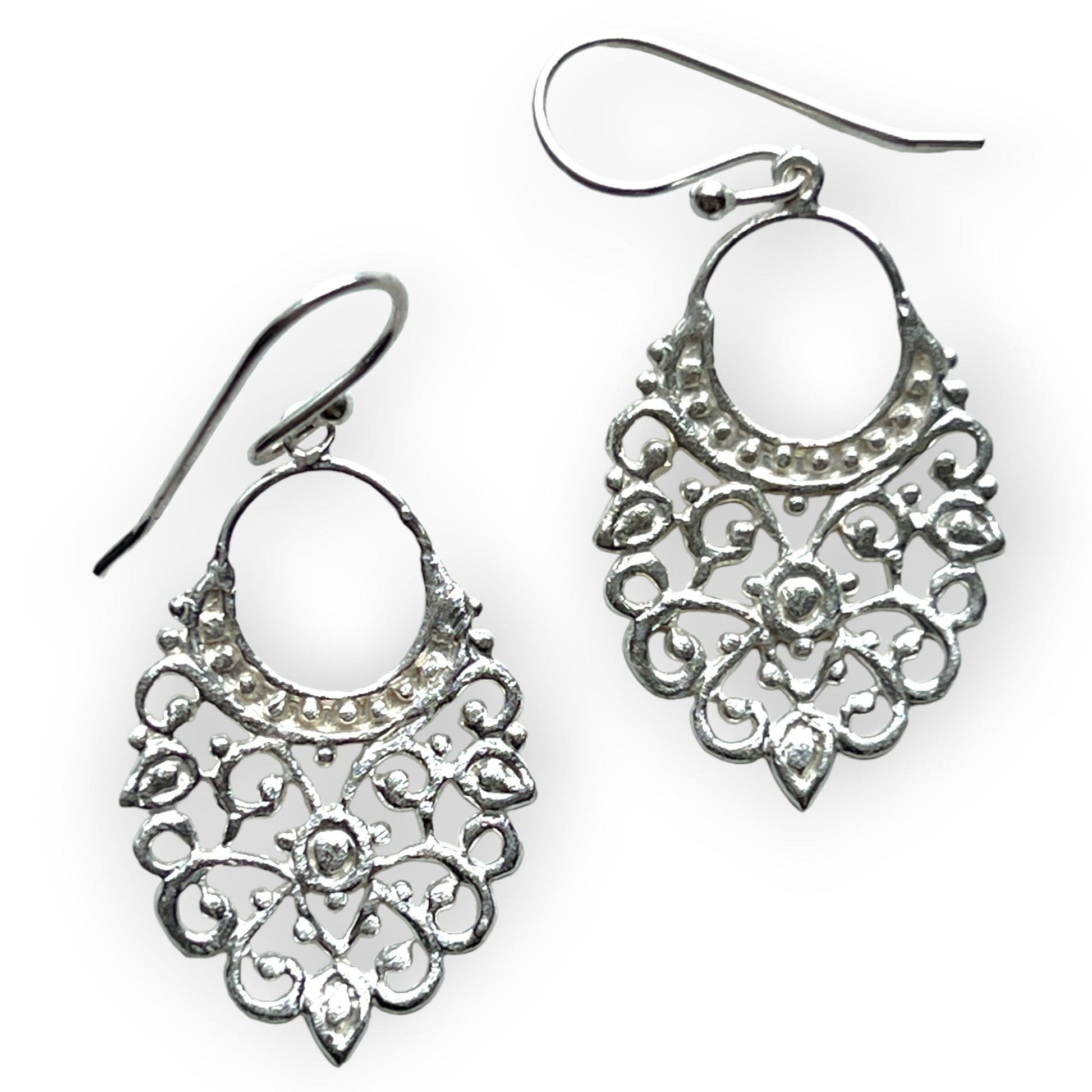 Filigree inspired silver dangling hoop earringsSundara Joon