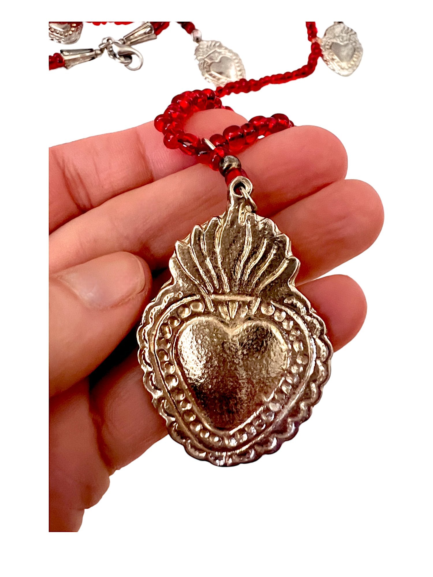Flaming hearts beaded garnet necklace - Sundara Joon