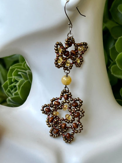 Floral amber beaded drop earrings in earth tones - Sundara Joon