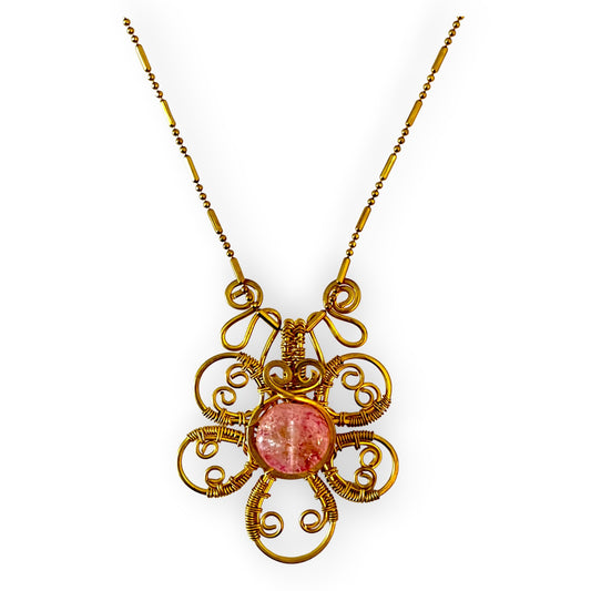 Floral swirl pendant necklace with pink elbaiteSundara Joon