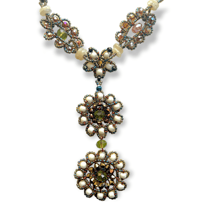 Floral tiered beaded gemstone pendant necklaceSundara Joon