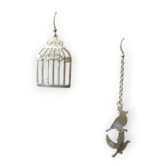 Mismatched drop statement earrings with birds - Sundara Joon