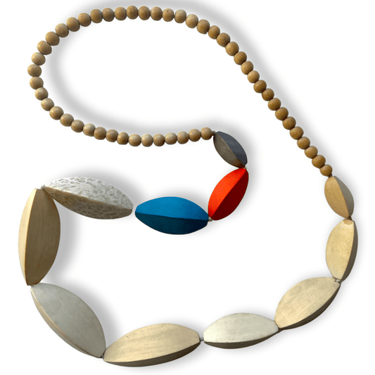 Geometrically inspired wooden beaded necklaceSundara Joon