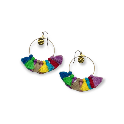 Colorful tasseled hoop statement earrings - Sundara Joon