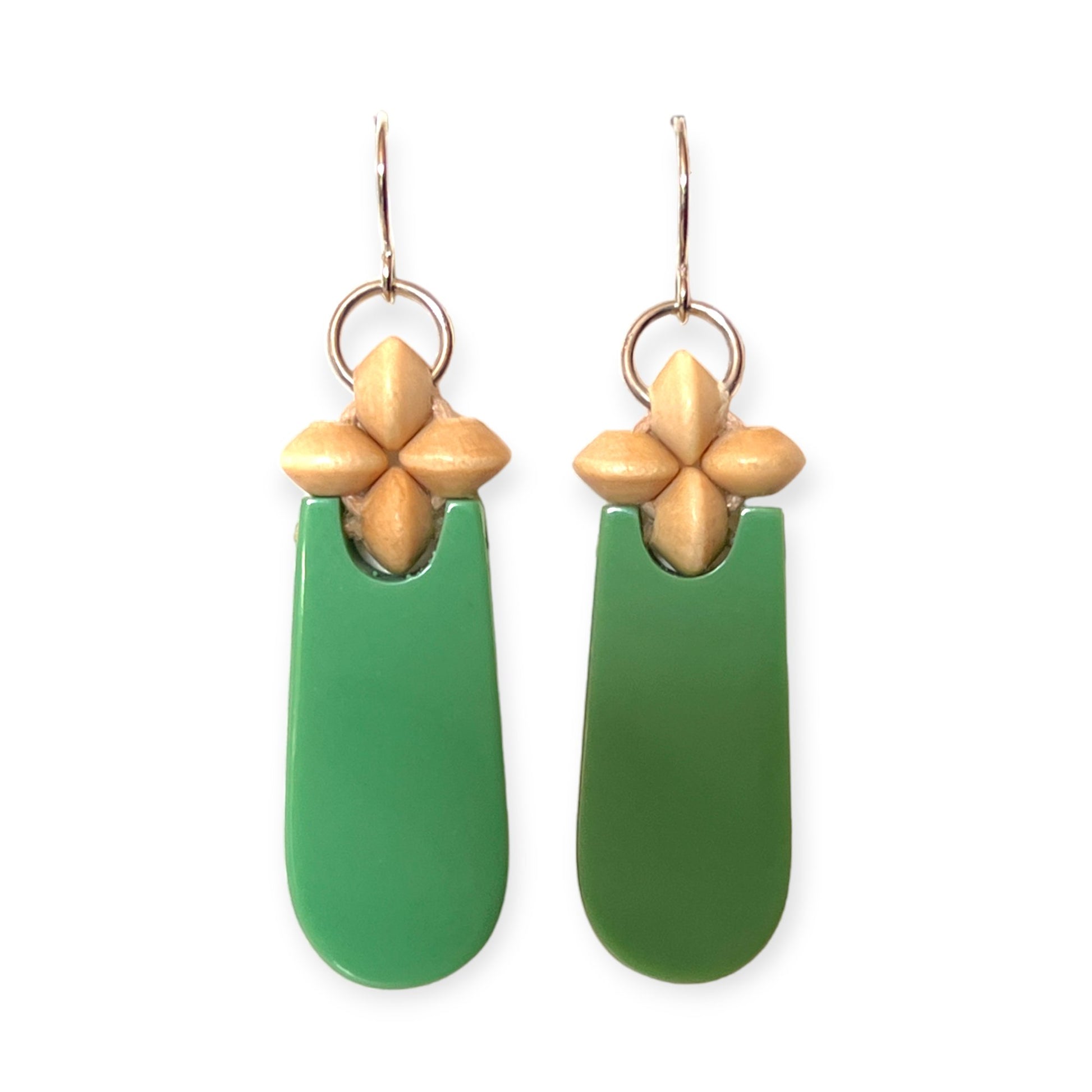 Green wooden modern drop earrings - Sundara Joon