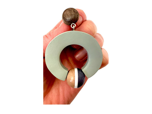 Grey circular drop hoop statement earrings - Sundara Joon