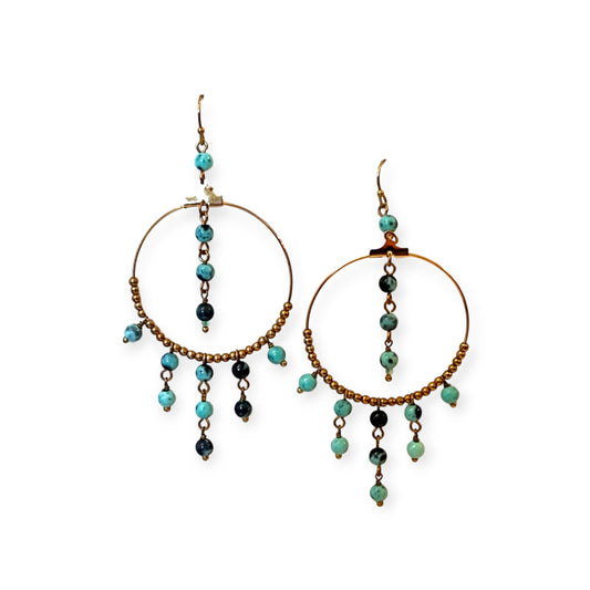 Hoop earrings with turquoise and brass beads - Sundara Joon