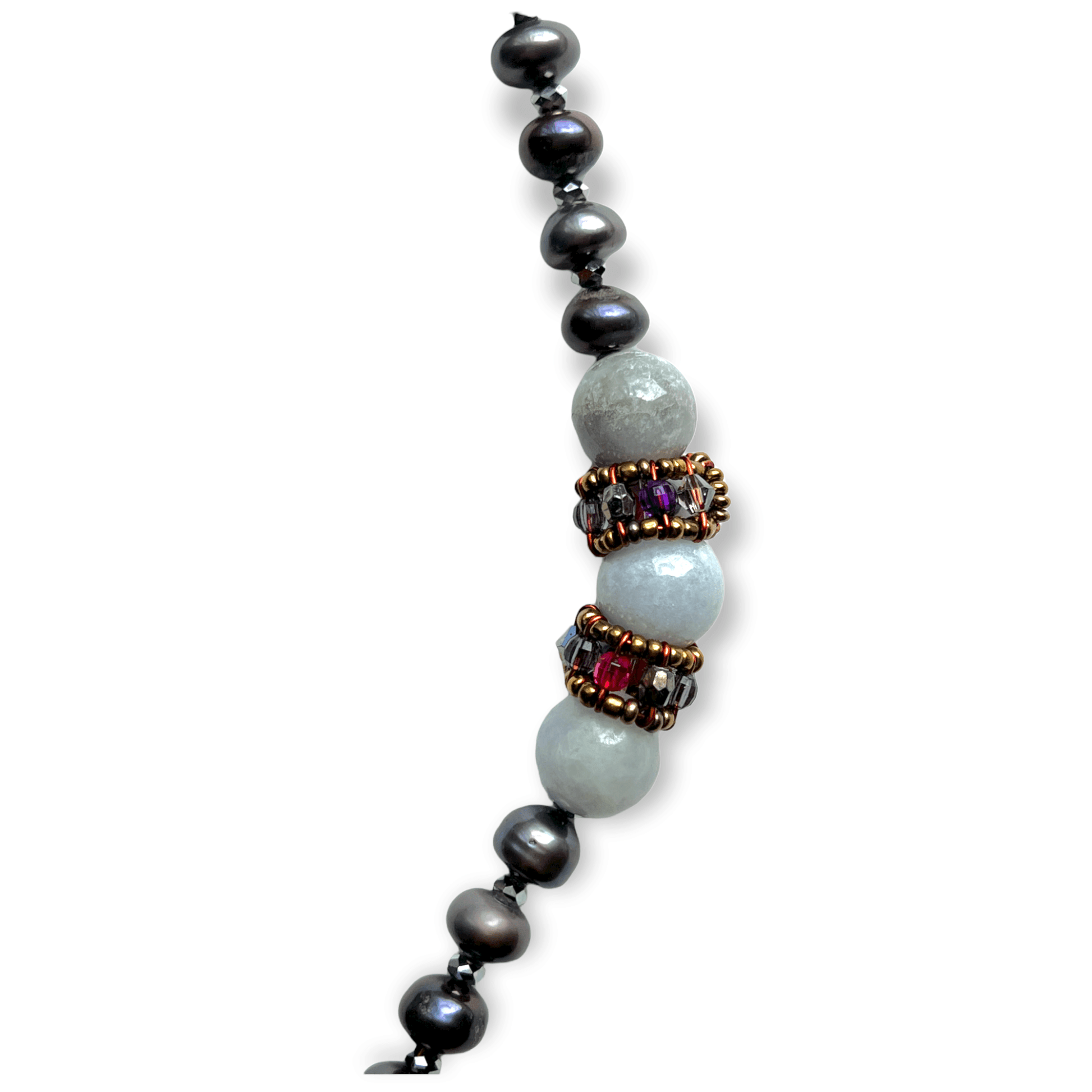 Jade and pearl beaded statement necklace with a jadite disk - Sundara Joon