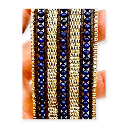 Lapis lazuli beaded woven bracelet with clasp - Sundara Joon