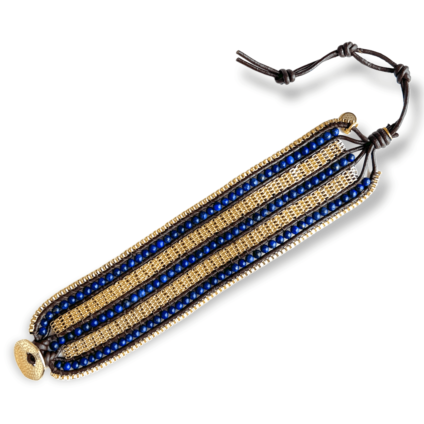 Lapis lazuli beaded woven bracelet with clasp - Sundara Joon