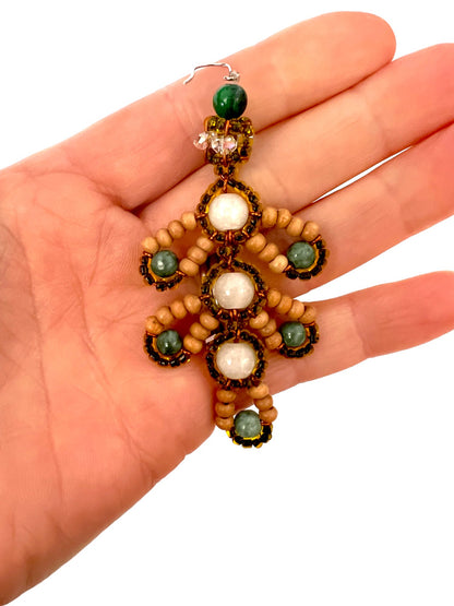 Leafy jade and gemstone beaded statement earrings - Sundara Joon