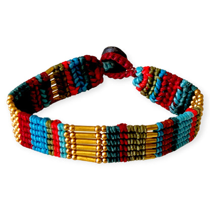Multi-colored tribal woven bracelet with brass accent - Sundara Joon